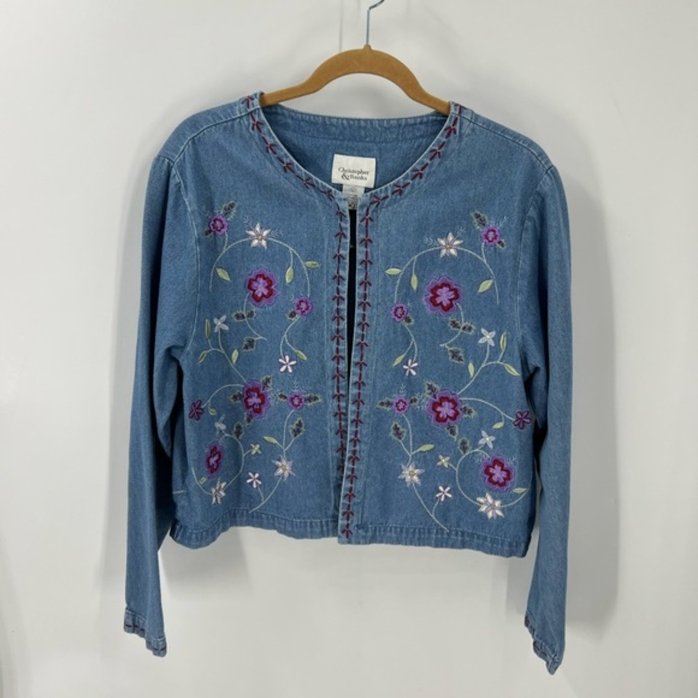 Christopher & Banks vintage 100% cotton lightweight embroidered cropped jacket L